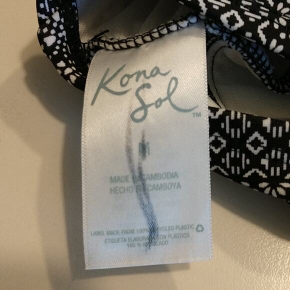 Kona Sol Lace-up Bodice One-piece Black & White Print Suit with Border sz Medium - Picture 5 of 8